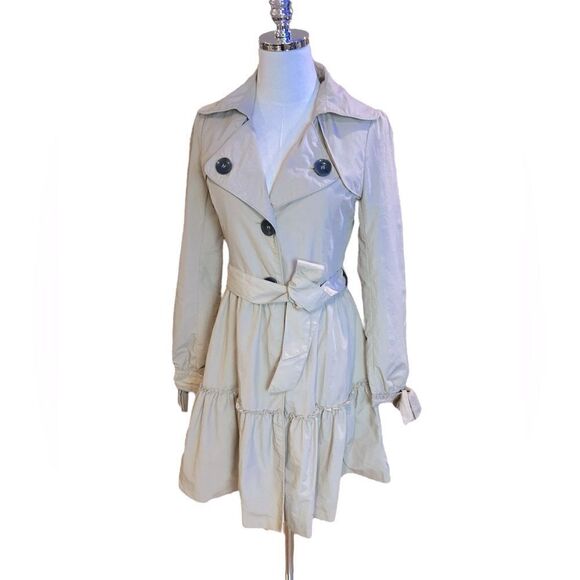 ASOS Skater Flounce Hem Belted Trench Overcoat Coat Size 8 - Picture 9 of 14